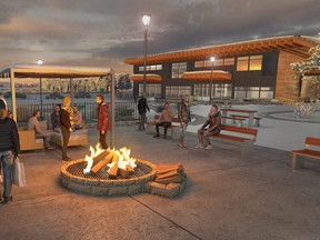 An artist's rendering of the outdoor fire pit area planned for Rockland Park, by Brookfield Residential.