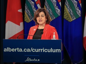 Adriana LaGrange, Minister of Education, speaks about the draft K-6 curriculum during a press conference at the McDougall Centre in Calgary on Monday, December 13, 2021.