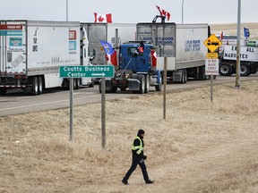 Blockade near Coutts border crossing on Monday.