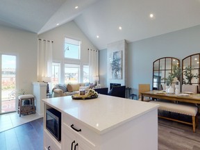 The view from the kitchen in the virtual tour of the Casa bungalow at Arrive D'Arcy II in Okotoks by Partners Development Group.