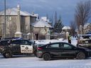 Calgary police investigating the scene of a shooting that took place just after 8 a.m. in the community of Tuscany on Wednesday, February 16, 2022.