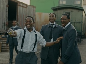 Aml Ameen (Junior), Ronnie Rowe Jr (Zeke) and Arnold Pinnock (Glenford) in a scene from The Porter. Courtesy, Prairie Porter Inc. / Sienna Films Porter Inc.