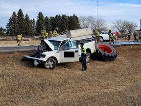 A serious crash during a convoy protest against COVID-19 health restrictions in Brooks on Saturday, Feb. 5, 2022, injured multiple people.