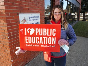 Dr. Angela Grace was one of a group of people who showed up outside Alberta Health Minister Jason Copping's office on Feb. 11, 2022, protesting the lifting of mask mandates in schools.