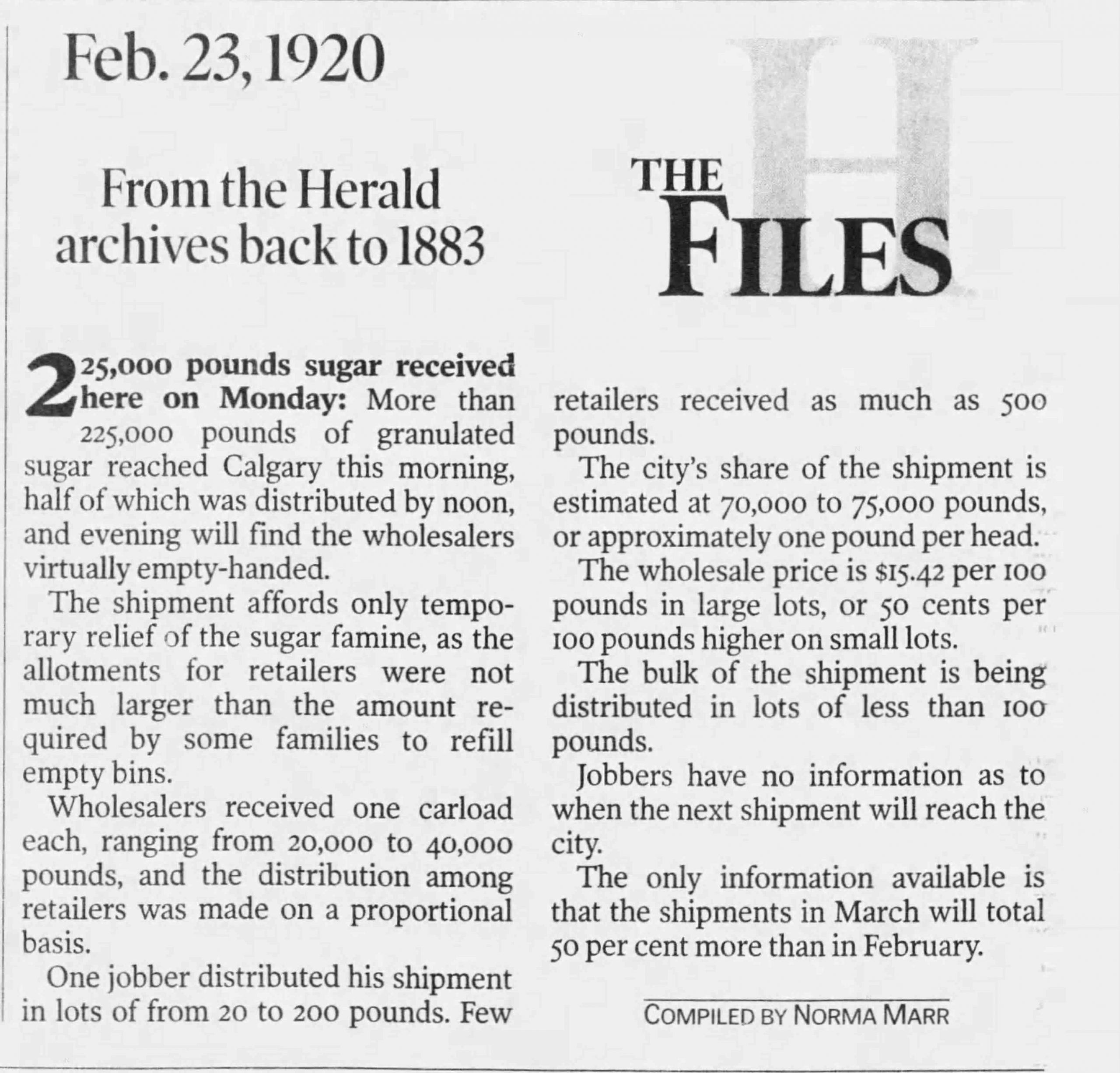 No sugar tonight The sweet shortage of the 1920s Calgary Herald