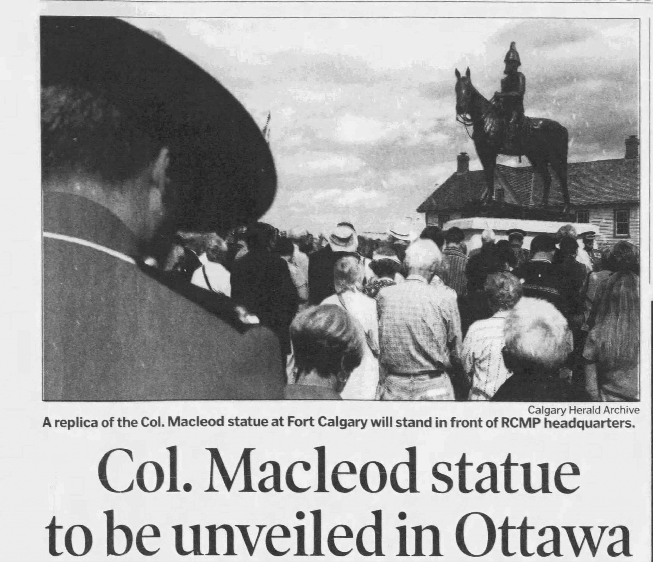 A statue of Colonel James McLeod unveils a news story