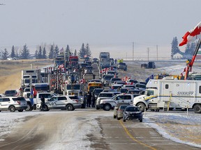 Blockade in der Nähe des Grenzübergangs Coutts am 3. Februar 2022.