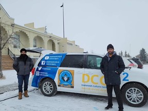 Dashmesh Culture Centre volunteer Parmeet Singh (left) and director of operations Raj Sidhu packed a van with meals for truckers who found themselves stuck in Montana when the Coutts-Sweet Grass port of entry was blocked by protesters.