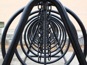 New bike racks were installed at Henry Wise Wood High School in the SW.  Saturday 19 February 2022.