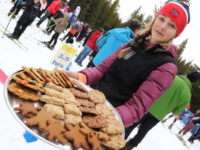 Participants in the Kananaskis Ski Marathon (a.k.a. the Cookie Race) are offered cookies during and after the race.