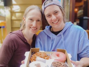 Fia-Lynn Crandall, left, and Makaylah Rogers, owner of the Canmore business Frankie D's Donuts. Supplied