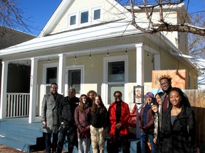 Members of the University of Calgary Black Law Students Association and Heritage Calgary pose for a photo in front of the King Residence in Sunnyside on Friday, Feb. 25, 2022.
