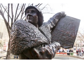 A statue of Nellie McClung stands as part of the Famous 5 sculpture at Olympic Plaza in Calgary. Postmedia archives.