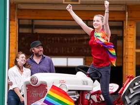 Amy Groening, Robb Wells, and Maya V. Henry in Dawn, Her Dad and the Tractor. Photo by Dan Callis.