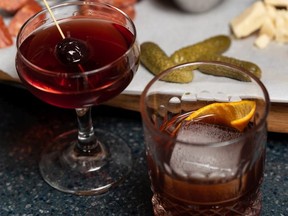 Blairmore Hotel, left, and Smoked Old-Fashioned at Romero Distilling. Azin Ghaffari/Postmedia