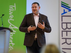 David Goldstein, Travel Alberta CEO, speaks at a tourism town hall hosted by Travel Alberta and Tourism Industry Association of Canada on Wednesday, March 23, 2022.