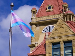 The transgender flag flying above city hall in Calgary on Thursday, March 31, 2022.  

Steven Wilhelm/Postmedia