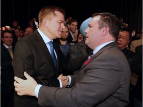 Political drama is again on the upswing in Alberta, writes Rob Breakenridge. Here, Jason Kenney shakes hands with Brian Jean after it was announced that Kenney was elected leader of the United Conservative Party in 2017. Gavin Young/Postmedia