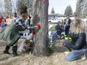 Family and friends have set up a one-year memorial for Jesse George, who was shot and killed on Sunday, March 27, 2022, in the 5200 block of Memorial Drive SE in Calgary.  Darren Makovichuk/Postmedia