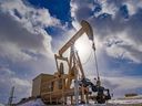 Pumpjacks northwest of Calgary was photographed on Tuesday, March 8, 2022.