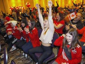 Calgary youth soccer teams were invited to join Calgary Minor Soccer Association (CMSA) for a watch party to see history unfold as Canada claimed their spot in the 2022 FIFA World Cup at the Deerfoot Inn and Casino Ballroom in Calgary on Sunday, March 27, 2022.