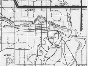 The major thoroughfare plan for Calgary seven decades ago.