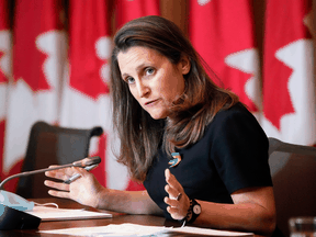 Deputy Prime Minister Chrystia Freeland discusses Canadian sanctions on Russia at a news conference in Ottawa, March 1, 2022: “The battleground today is Ukraine, but this is our fight too.”