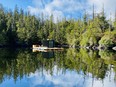 An image of the floating sauna in Clayoquot Sound bear Tofino, BC.