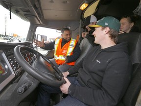 Hamza Aleeridhy, Chief Instructor of the Derek Brown Trucking School, teaches a class in Calgary on Thursday, March 24, 2022.