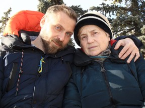 Seventy-four-year-old Ukrainian refugee Tamila Kovalchuk poses for a photo with her son Oleg who has taken her in. Kovalchuck lived in a town of around 300,000 citizens just north of Kyiv and was able to flee to Canada once fighting in the area began. March 16, 2022.