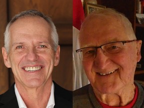 Perry Cavanagh, left, and Wally Kozak are each having arenas names after them in honor of their contributions to hockey and sport in Calgary. City council approved the plan to rename the arenas on March 29, 2022.