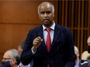 FILE PHOTO: Canada's Minister of Housing, Diversity, and Inclusion Ahmed Hussen speaks during Question Period in the House of Commons on Parliament Hill in Ottawa, Ontario, Canada November 30, 2021.