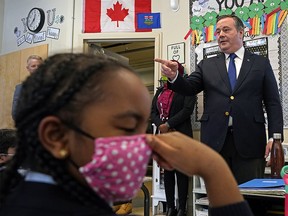 Alberta Premier Jason Kenney visited a classroom at Aurora Academic Charter School in Edmonton on Tuesday March 15, 2022, where he announced that the Alberta government is investing $25 million in operating funding and $47 million in capital investment over the next three years to support public charter school expansions and collegiate programs in the education system, as part of Budget 2022.