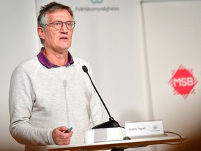 FILE PHOTO: State epidemiologist Anders Tegnell of the Public Health Agency speaks during a news conference updating on the coronavirus disease (COVID-19) situation, in Stockholm, Sweden, November 3, 2020.
