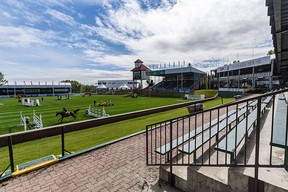 Riders compete in front of empty stands at Spruce Meadows in accordance with COVID-19 protocols on Sept. 1, 2021.