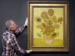 On this day in history, in 1853, artist Vincent Van Gogh was born in the Netherlands. Also on this day, in 1987, Van Gogh's "Sunflowers," painted in 1889, was sold at auction for the equivalent of C$55 million. The sale came on the 134th anniversary of the artist's birth. Van Gogh sold only two paintings during his lifetime. Picutred here, the painting was put back at the Van Gogh museum in Amsterdam on April 26, 2013. The painting stayed temporarily in the Hermitage due to the renovation of the Van Gogh museum.