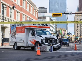 Calgary first responders were present at the scene of a hit-and-run on 12 Ave and 1 St. S.W. on Tuesday, April 5, 2022.