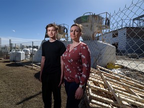 Arlan Keller and his mother Tamara Keller pose for a portrait at the site of the new North High School in Coventry Hills in Calgary on Friday, April 8, 2022.