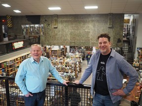 Gordon Johansen, owner of The Sentry Box, and filmmaker Garry Snow. Snow has made a documentary about the Calgary game store, believed to be the biggest in the world. Photo courtesy of Garry Snow.