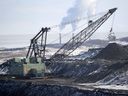 FILE PHOTO: A giant dragline works in the Highvale coal mine to feed the nearby Sundance Power Plant near Wabamun on Friday March 21, 2014. 