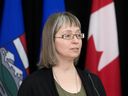 Alberta's chief medical officer of health Dr. Deena Hinshaw provides an update on COVID-19 in the province during a press conference in Edmonton on Wednesday March 23, 2022.