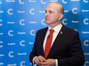 Associate Minister of Finance Randy Boissonnault speaks for the Calgary Chamber at the Westin in Calgary on Monday, April 11, 2022.