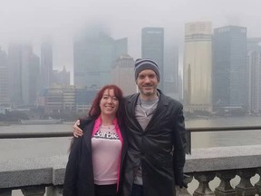 Danielle LeClerc and her husband Tom Szyszko pose for a photo in Shanghai taken before the lockdown.