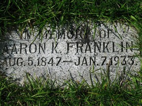 The gravestone of Aaron Franklin is in the Didsbury cemetery. He was a U.S. Civil War veteran who homesteaded in Alberta. David Bly photo.