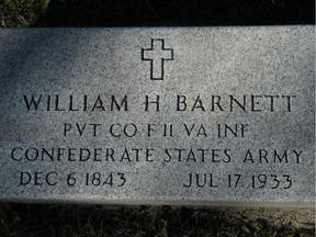 The gravestone of William Barnett is in the Bottrel cemetery. He was a Confederate soldier in the U.S. Civil War. David Bly photo.