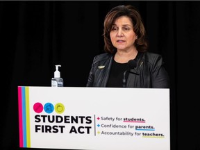 Education Minister Adriana LaGrange speaks about Bill 85, the Education (Students First) Statutes Amendment Act during a news conference at the Federal Building in Edmonton on Nov. 16, 2021.