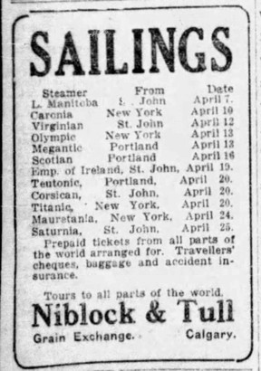 Calgary Daily Herald;  April 5, 1912, page 2.