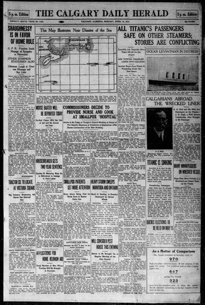 Calgary Daily Herald;  April 15, 1912;  page 1.