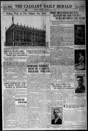 Calgary Daily Herald;  April 18, 1912;  page 1.