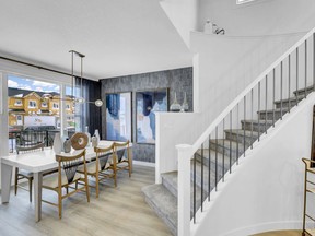 The stairs in the Belvedere show home by Brookfield Residential in Chinook Gate.